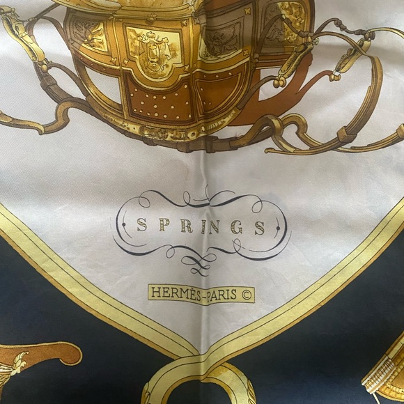 Hermes of Paris-Black and Gold Silk Scarf - Picture 2 of 8